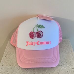 Juicy Couture NEW White and Pink Kids Hat cap Cherry Rhinestone jewels